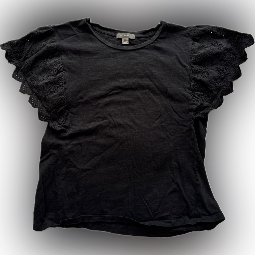 Primark Black Eyelet Flutter Sleeve Tee